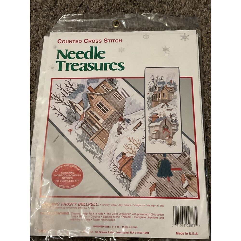 Counted Cross Stitch Winter Bellpull - Neutral and Blue